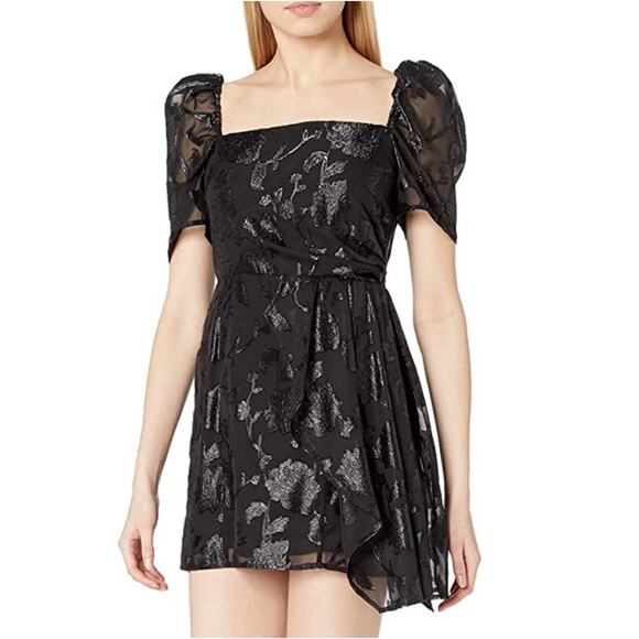 HOUSE OF HARLOW 1960 x REVOLVE Puff Sleeve Square Neck Metallic Mini Dress Small - Picture 2 of 10